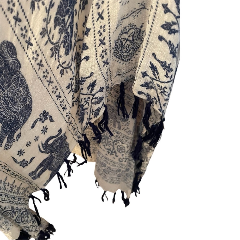 Women’s Adorable Bohemian Elephant Print Fringe Kimono Shrug Wrap by Janice - Picture 4 of 4